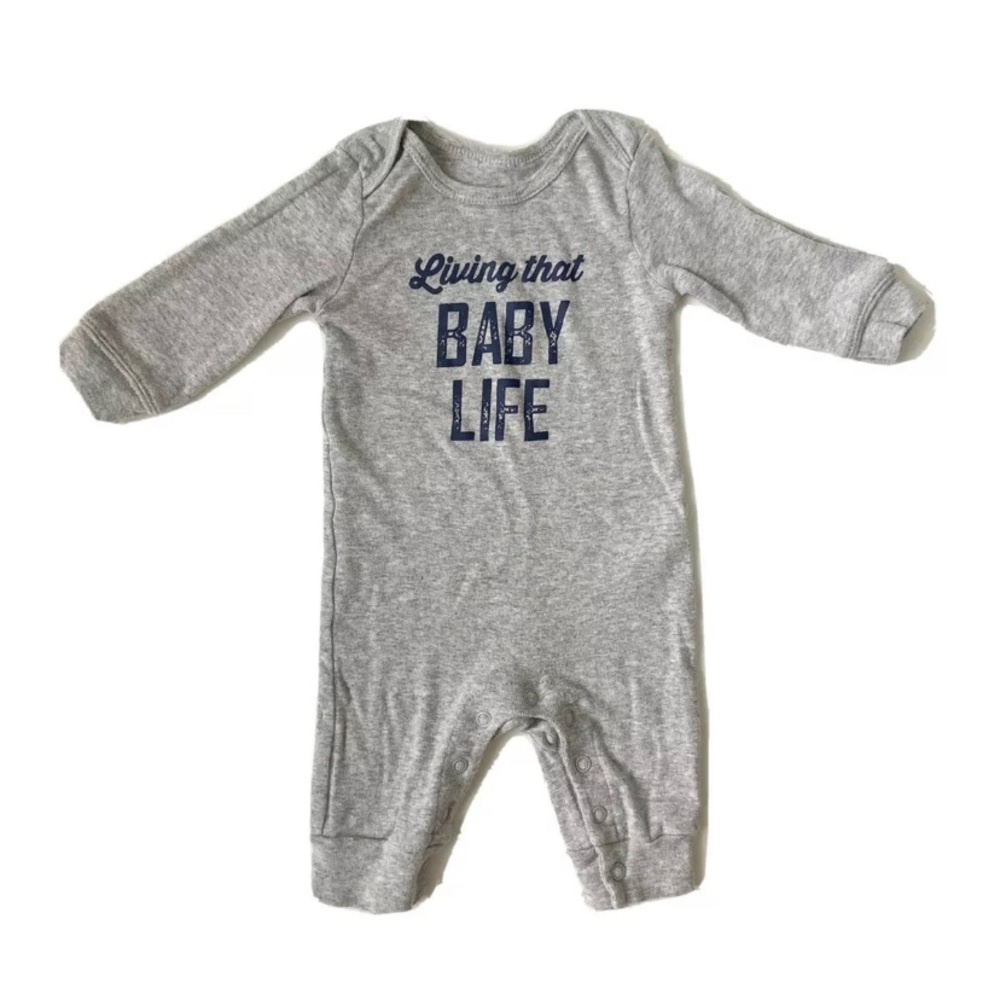 Carter’s Baby Boy 3M Living That Baby Life Gray Long Sleeve Coverall Jumpsuit